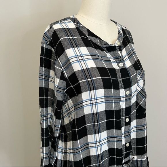 Gap Half Button Black and White Plaid Shirt Dress - Picture 4 of 12